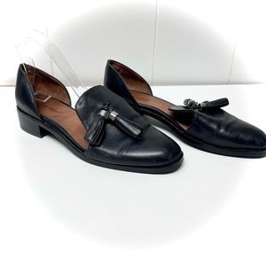Jeffery Campbell Open Case Double Tassel Slider Loafer flats Black Leather Sz 10